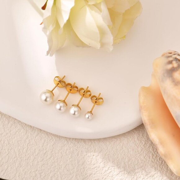 JINERA 5 Pairs Pearl Earrings Set - Gold & Silver - Picture 7 of 8